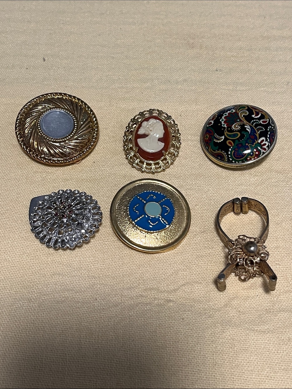 Misc Shoe Clips, scarf clips and brooch. As is